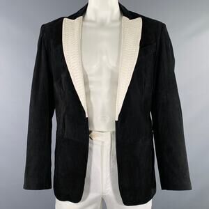NAHMIAS Size XL Black White Leather Suede Peak Lapel Jacket